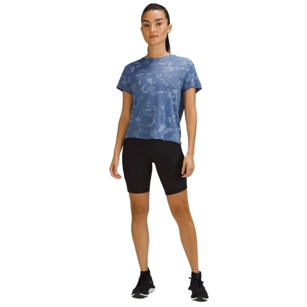 Lululemon Mosaic Multiply Water Drop Blue Linen Train to Be Short Sleeve Shirt 8